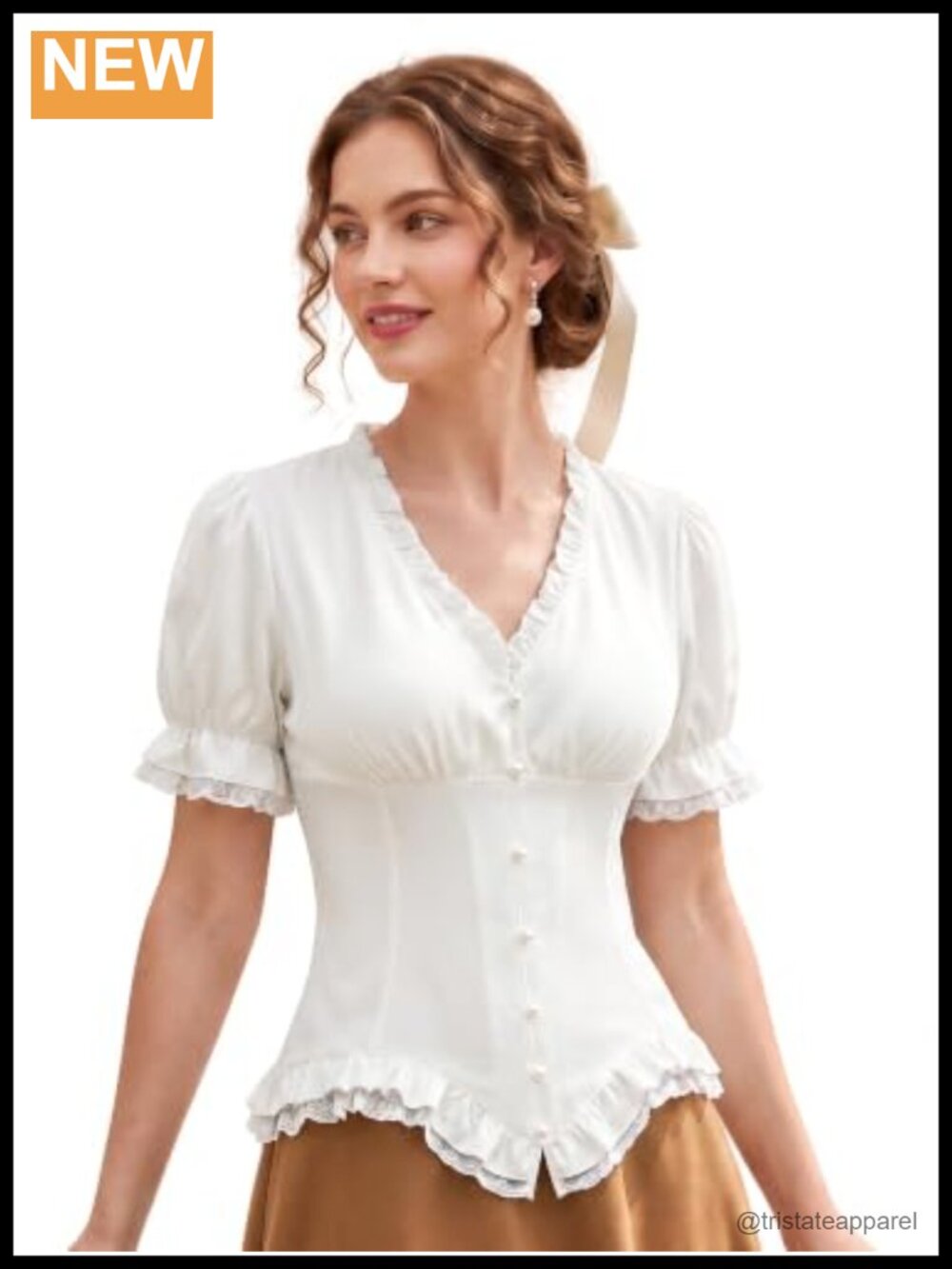 Gothic Victorian Top Renaissance Faire Blouse Puff Sleeve Lace Up Back